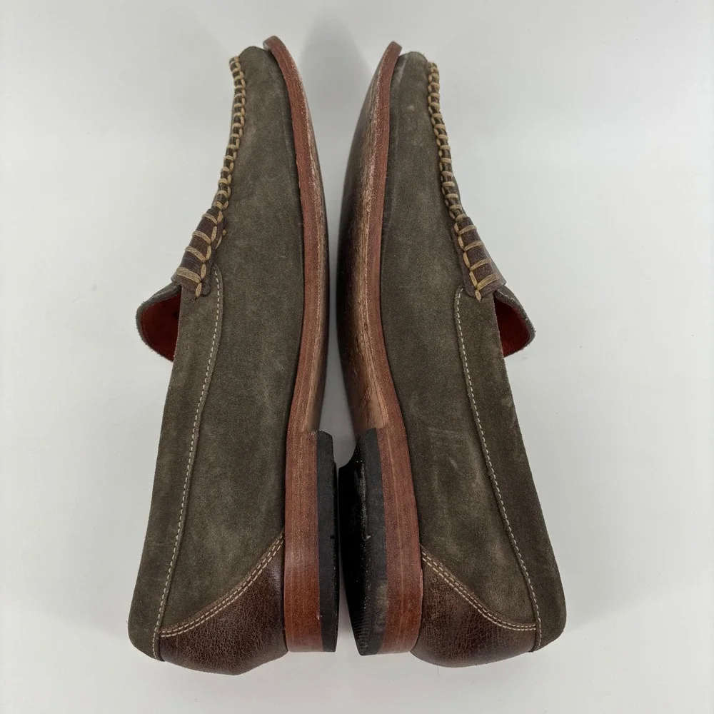 Martin Dingman Mens Penny Loafers 9M Olive Green Suede Leather Handcrafted